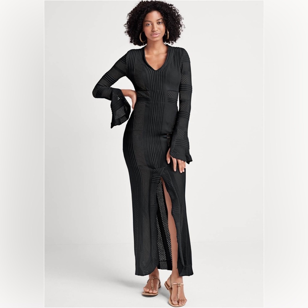 VENUS Flounce Sleeve Sweater Dress